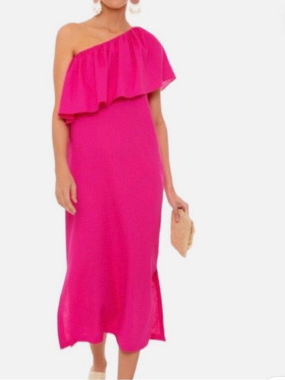 Pomander Place One-Shoulder Ruffle Midi Dress in Hot Pink by Tuckernuck
